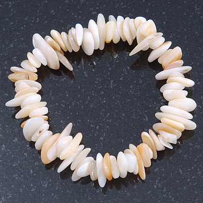 Antique White Shell Nugget Stretch Bracelet - up to 19cm - main view