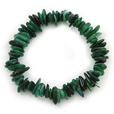 Forest Green Shell Nugget Stretch Bracelet - up to 19cm - main view