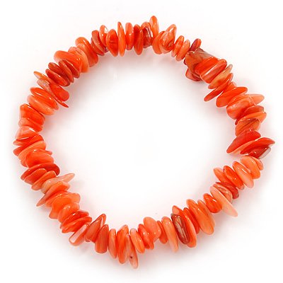 Coral/ Pink Salmon Coloured Shell Nugget Stretch Bracelet - up to 19cm - main view
