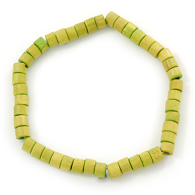 Unisex Light Green Wood Bead Flex Bracelet - up to 21cm L - main view