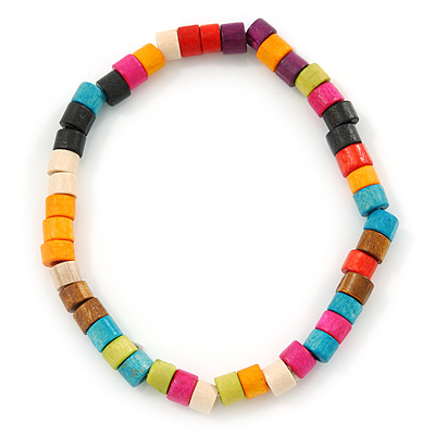 Unisex Multicoloured Wood Bead Flex Bracelet - up to 21cm L - main view