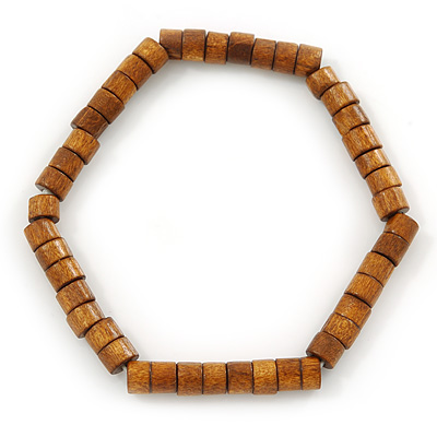 Unisex Brown Wood Bead Flex Bracelet - up to 21cm L - main view