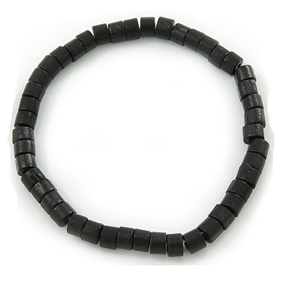 Unisex Black Wood Bead Flex Bracelet - up to 21cm L - main view