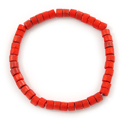 Unisex Red Wood Bead Flex Bracelet - up to 21cm L - main view