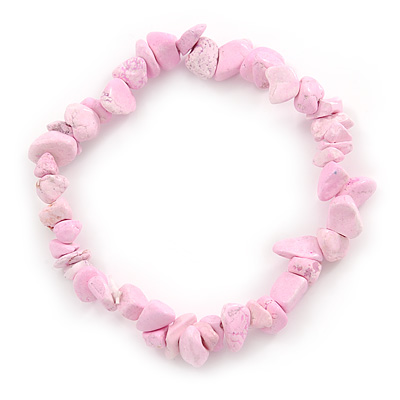 Baby Pink Semiprecious Nugget Stone Beads Flex Bracelet - 18cm L - main view