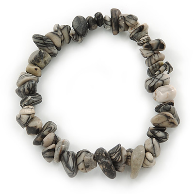 Grey Semiprecious Nugget Stone Beads Flex Bracelet - 18cm L