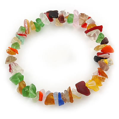 Multicoloured Semiprecious Nugget Stone Beads Flex Bracelet - 18cm L