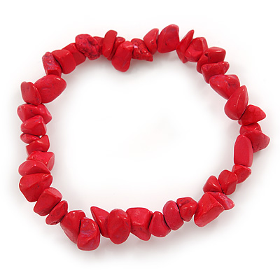 Rose Red Semiprecious Nugget Stone Beads Flex Bracelet - 18cm L - main view