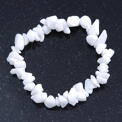 White Semiprecious Nugget Stone Beads Flex Bracelet - 18cm L - main view