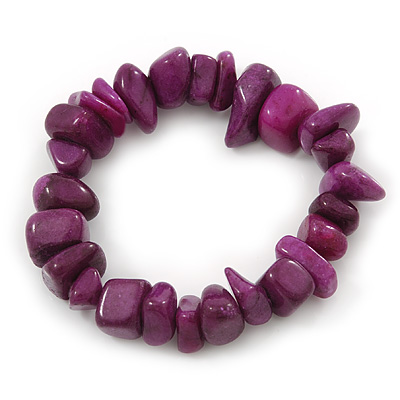 Purple Agate Chip Semi-Precious Stone Flex Bracelet - 18cm L - main view