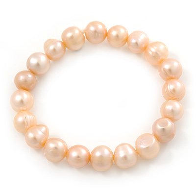 9mm Classic Pale Pink Freshwater Pearl Stretch Bracelet - 17cm L - main view