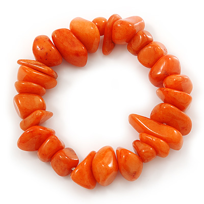 Orange Agate Chip Semi-Precious Stone Flex Bracelet - 18cm L - main view