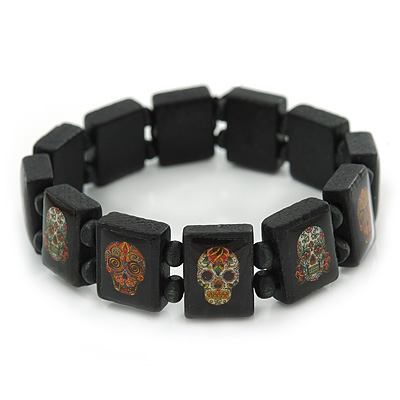 Black Sugar Skulls Stretch Icon Bracelet - main view