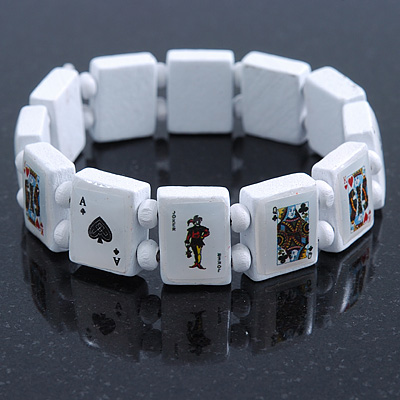 White Wooden Playing Cards Stretch Icon Bracelet - 19cm L - main view