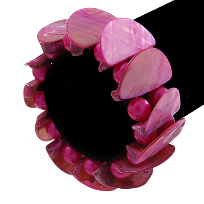 Magenta Shell, Acrylic Bead Flex Bracelet - 18cm L - main view