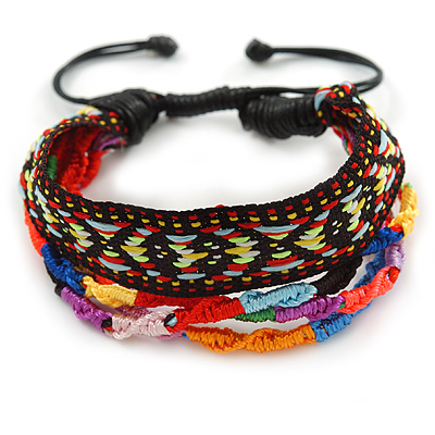 Unisex Handmade Multicoloured Cotton Woven Friendship Bracelet - Adjustable - main view