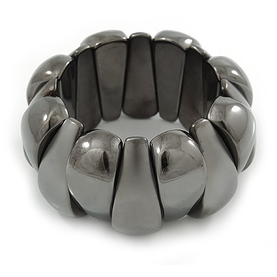 Chunky Dark Grey Polished/ Matte Acrylic Flex Bracelet - 19cm L - main view