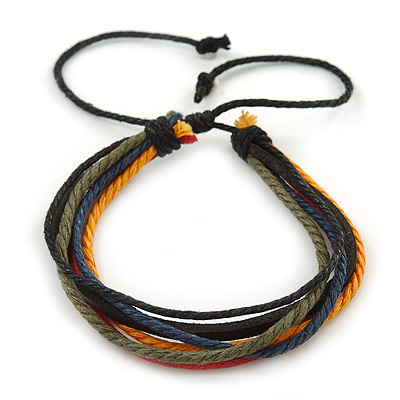 Unisex Multicoloured Multi Cotton and Leather Cord Friendship Bracelet - Adjustable