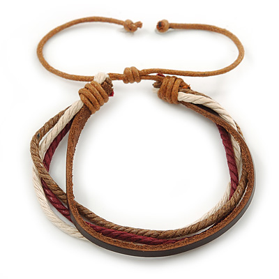 Unisex Multicoloured Multi Cotton and Leather Cord Friendship Bracelet (Brown, Beige) - Adjustable - main view