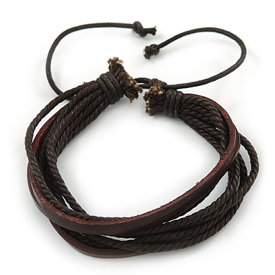 Unisex Dark Brown Multi Cotton, Leather Cord Friendship Bracelet - Adjustable - main view