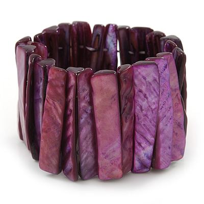 Wide Purple Shell Bar Stretch Bracelet - up to 20cm L - main view