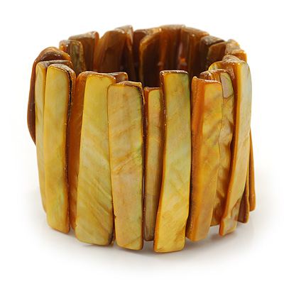 Wide Honey Yellow Shell Bar Stretch Bracelet - up to 20cm L - main view