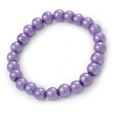 8mm Purple Pearl Style Single Strand Bead Flex Bracelet - 18cm L - main view