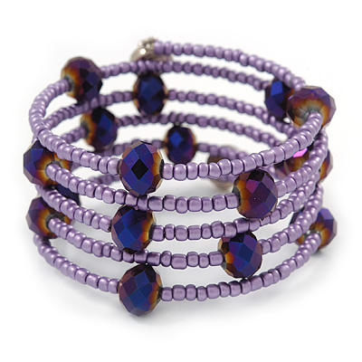 Multistrand Metallic Purple/ Violet Glass Bead Flex Bracelet - Adjustable - main view