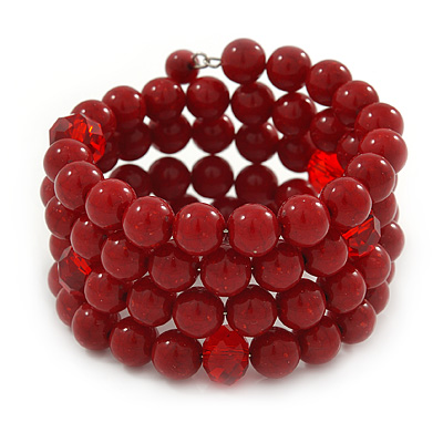 Red Acrylic Bead Coiled Flex Bracelet - Adjustable - main view