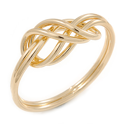 Polished Gold Plated Knot Chunky Slip On Bangle Bracelet - 17cm L (For Smaller Wrist)