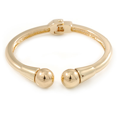 Gold Plated Double Ball Hinged Bangle Bracelet - 19cm L - main view