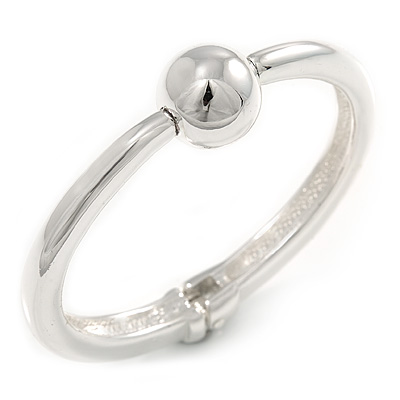 Silver Tone Polished Ball Hinged Bangle Bracelet - 19cm L - main view