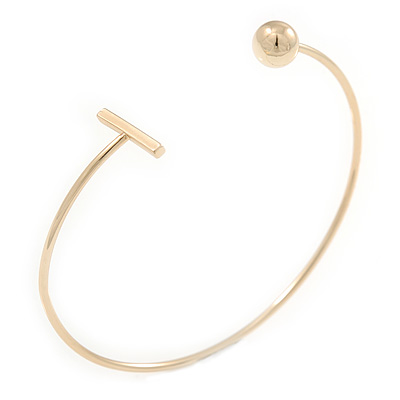 Gold Plated Bar and Ball Slim Cuff Bangle Bracelet - 19cm L - Adjustable - main view