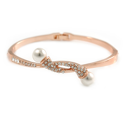 Rose Gold Clear Crystal Calla Lily Bangle Bracelet - 19cm L - main view