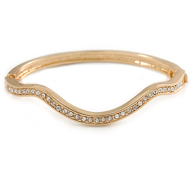 Gold Plated Crystal 'Wave' Bangle Bracelet - 19cm L - main view