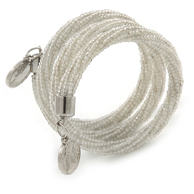 Teen/ Children/ Kids Transparent White Glass Bead Multistrand Bracelet - 15cm L