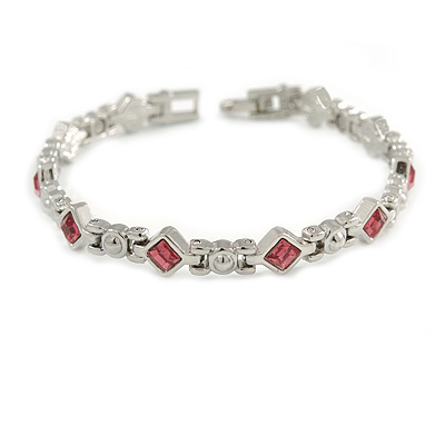 Plated Alloy Metal Pink Crystal Stones with Bow Motif Ladies Magnetic Bracelet - 18cm Long - main view