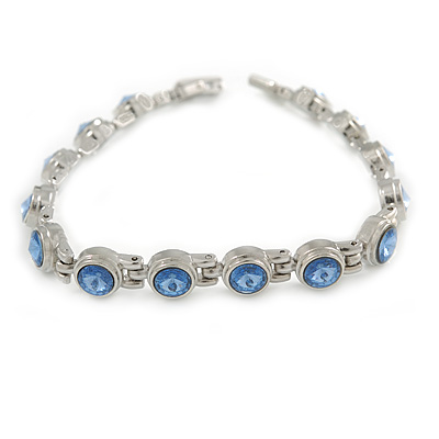 Plated Alloy Metal Light Blue Round Cut Crystal Stones Ladies Magnetic Bracelet - 18cm Long - main view
