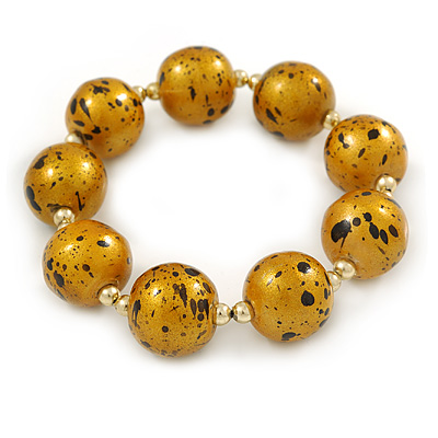 Chunky Wood Bead Flex Bracelet (Glitter Gold/ Black) - 19cm L - main view