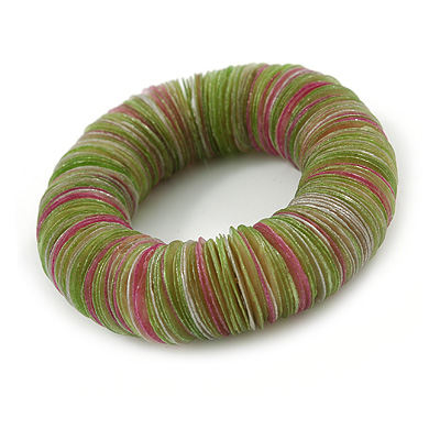 Lime Green/ Pink Shell Flex Bracelet - 17cm L