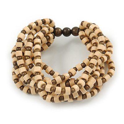 Multistrand Natural/ Bronze Wood Bead Flex Bracelet - 17cm L - main view