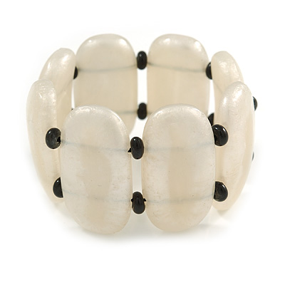 Fancy White Acrylic Bead Flex Bracelet - 19cm L/ Large - main view
