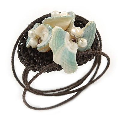 Sea Shell Bead Wired with Brown Cotton Cord Flex Bracelet - Adjustable - main view