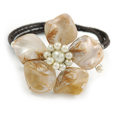 Off White Shell Bead Flower Wired Flex Bracelet - Adjustable - main view