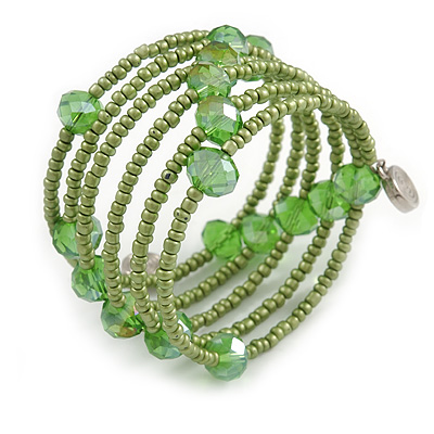 Multistrand Green Glass Bead Coiled Flex Bracelet