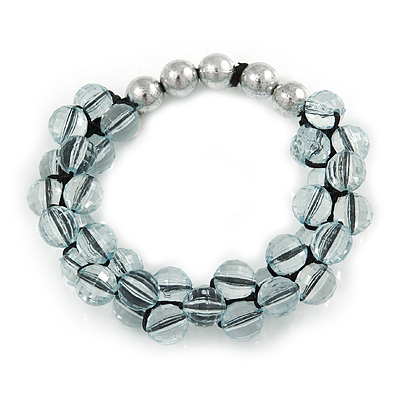 Fancy Transparent/ Silver Acrylic Bead Flex Bracelet - 18cm L - main view