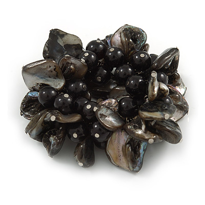 125g Chunky Black Ceramic Beads and Shell Nuggets Flex Bracelet - 18cm L - main view