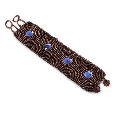 Handmade Boho Style Plum/ Purple Glass Bead Wristband Bracelet - 16cm L/ 2cm Ext - main view