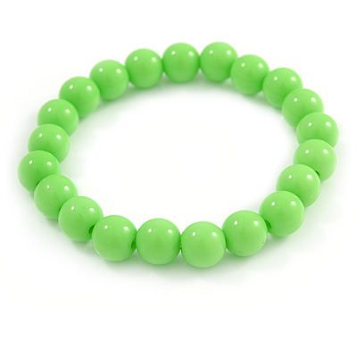 10mm Lime Green Acrylic Single Strand Bead Flex Bracelet - 18cm L - main view