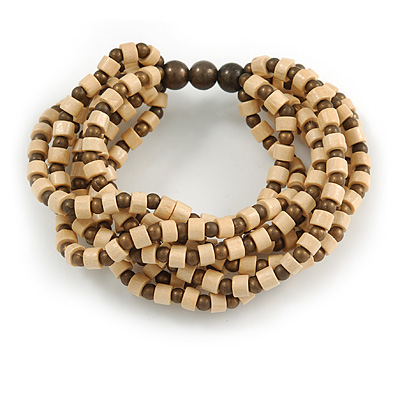 Multistrand Natural/ Brown Wood Bead Flex Bracelet - 17cm L - main view